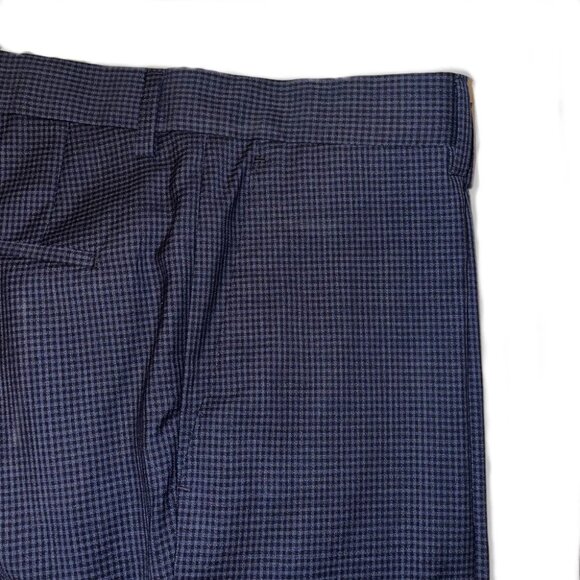 Hugo Boss Black Blue Check Wool Plain Front Trousers Size 36 x 32 - Picture 1 of 5